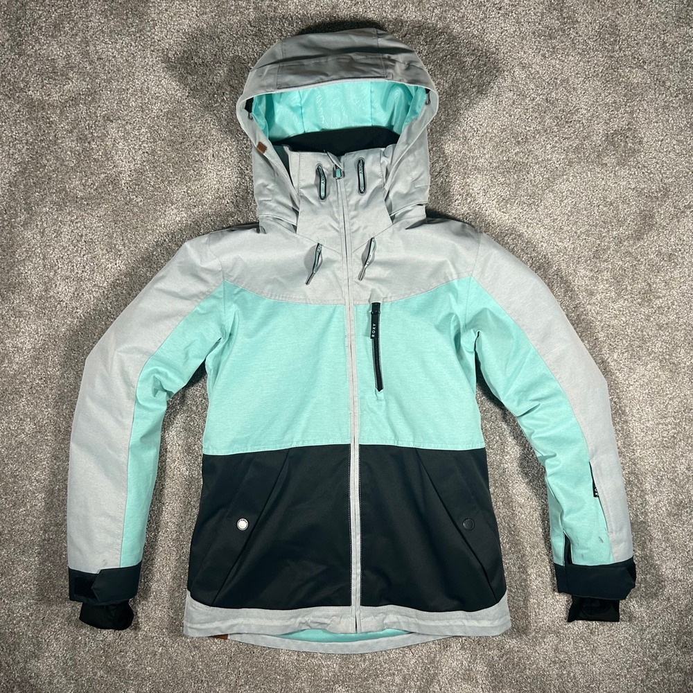 Roxy DryFlight‎ Snowboard Jacket Womens Small Grey Mint Black Colorblock Hooded